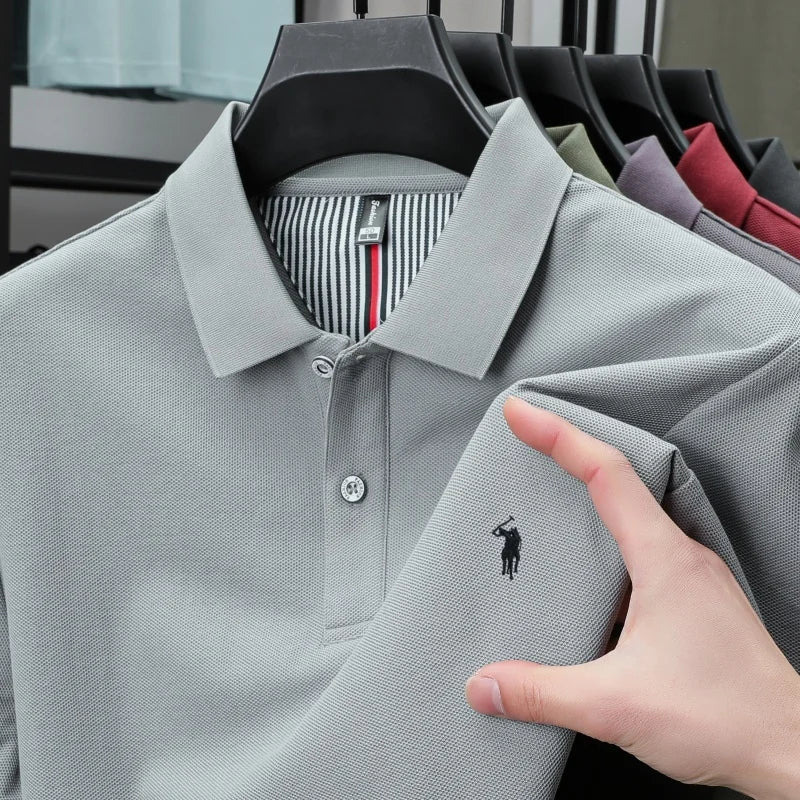 T-shirt polo d'affaires d'été décontracté ample brodé de marque de luxe haut de gamme en coton pur à 100 % pour homme à manches courtes respirant
