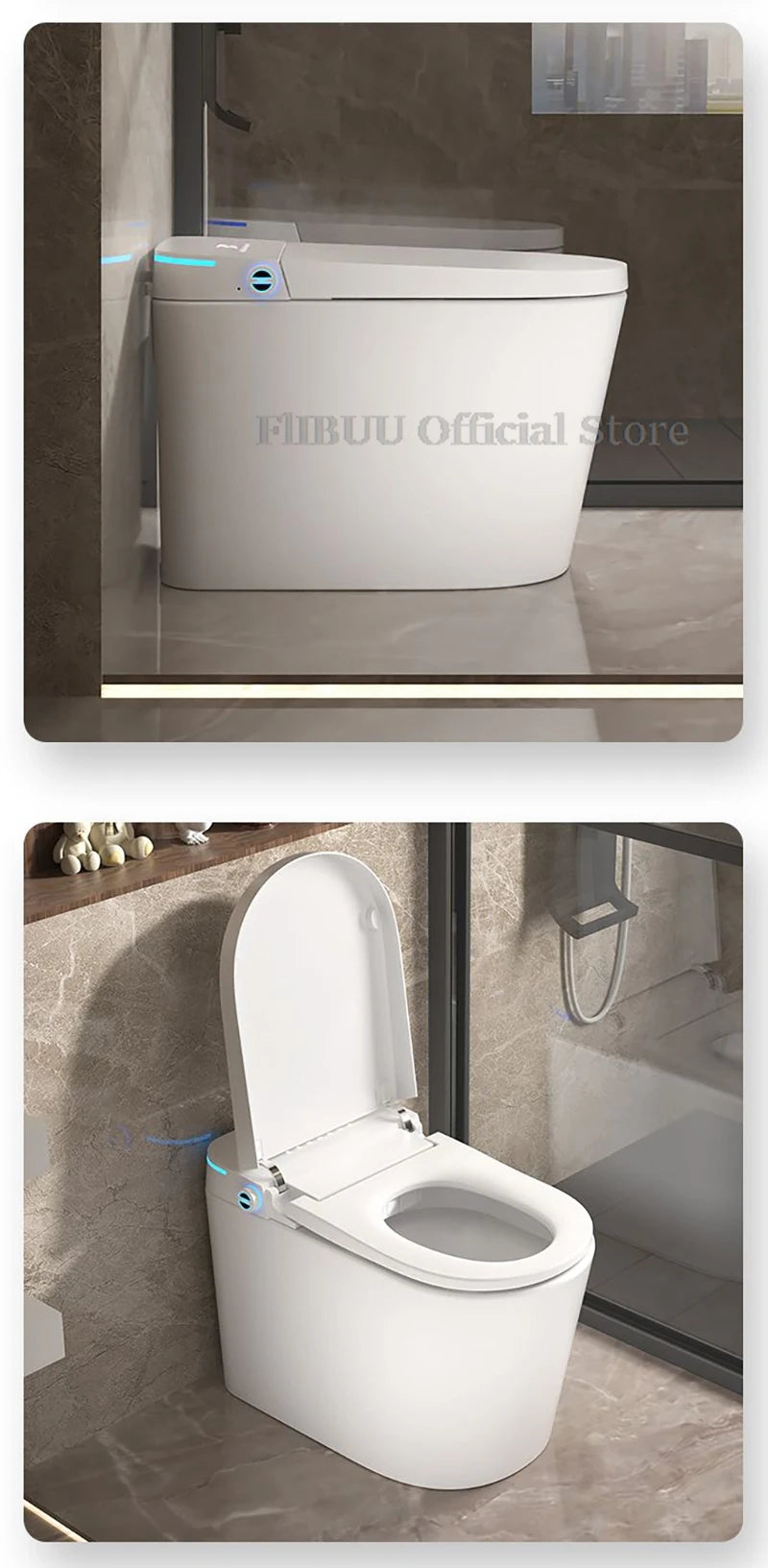 Verlängerte One-Piece Smart Bidet-Toilette Eingebauter Wassertank Unabhängig vom Wasserdruck Display Warmwasser Fußsensor
