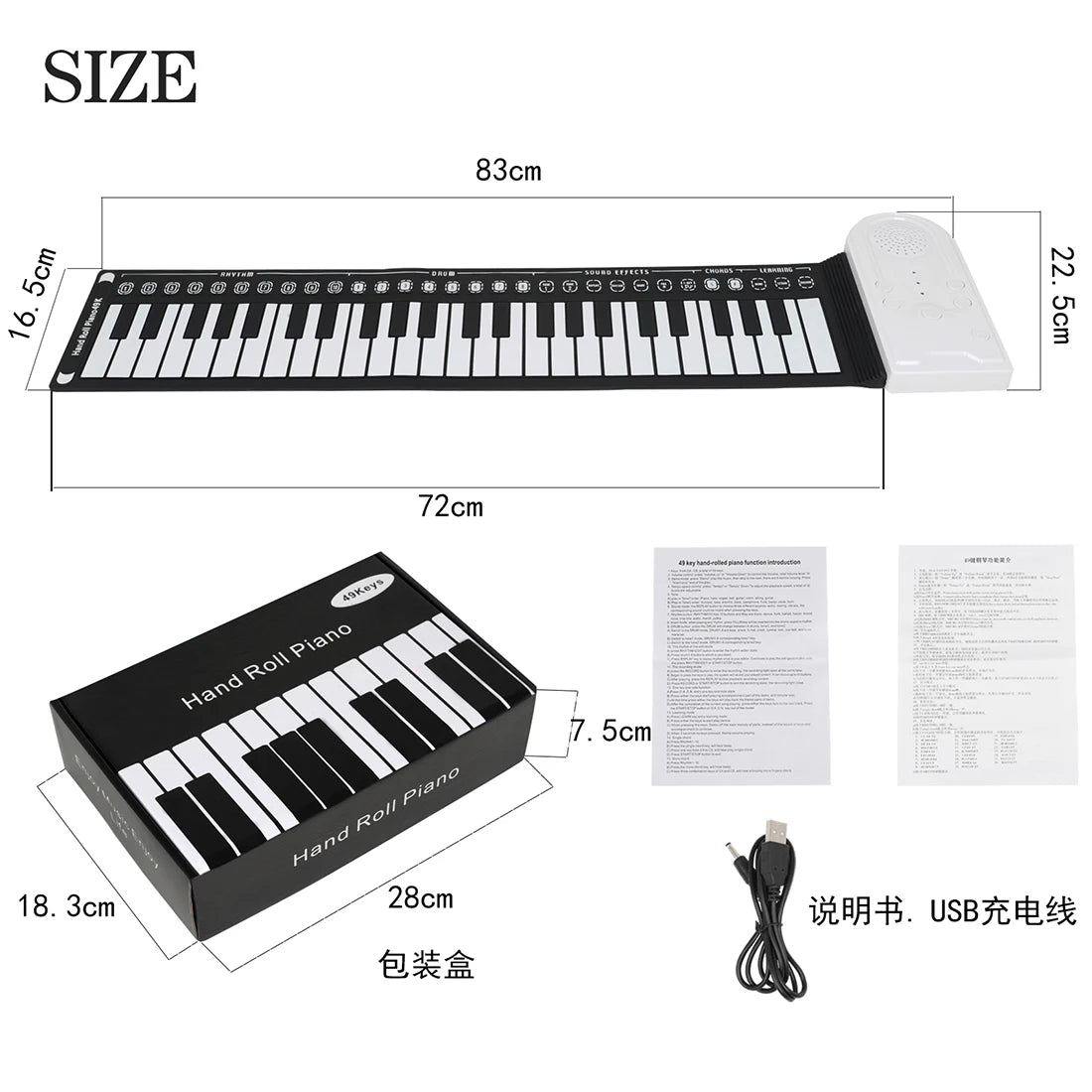 IRIN 49-Tasten Hand Roll Up Piano Silikon Tragbare Tastatur Musikinstrument für Bildung Faltbares Anfänger E-Piano
