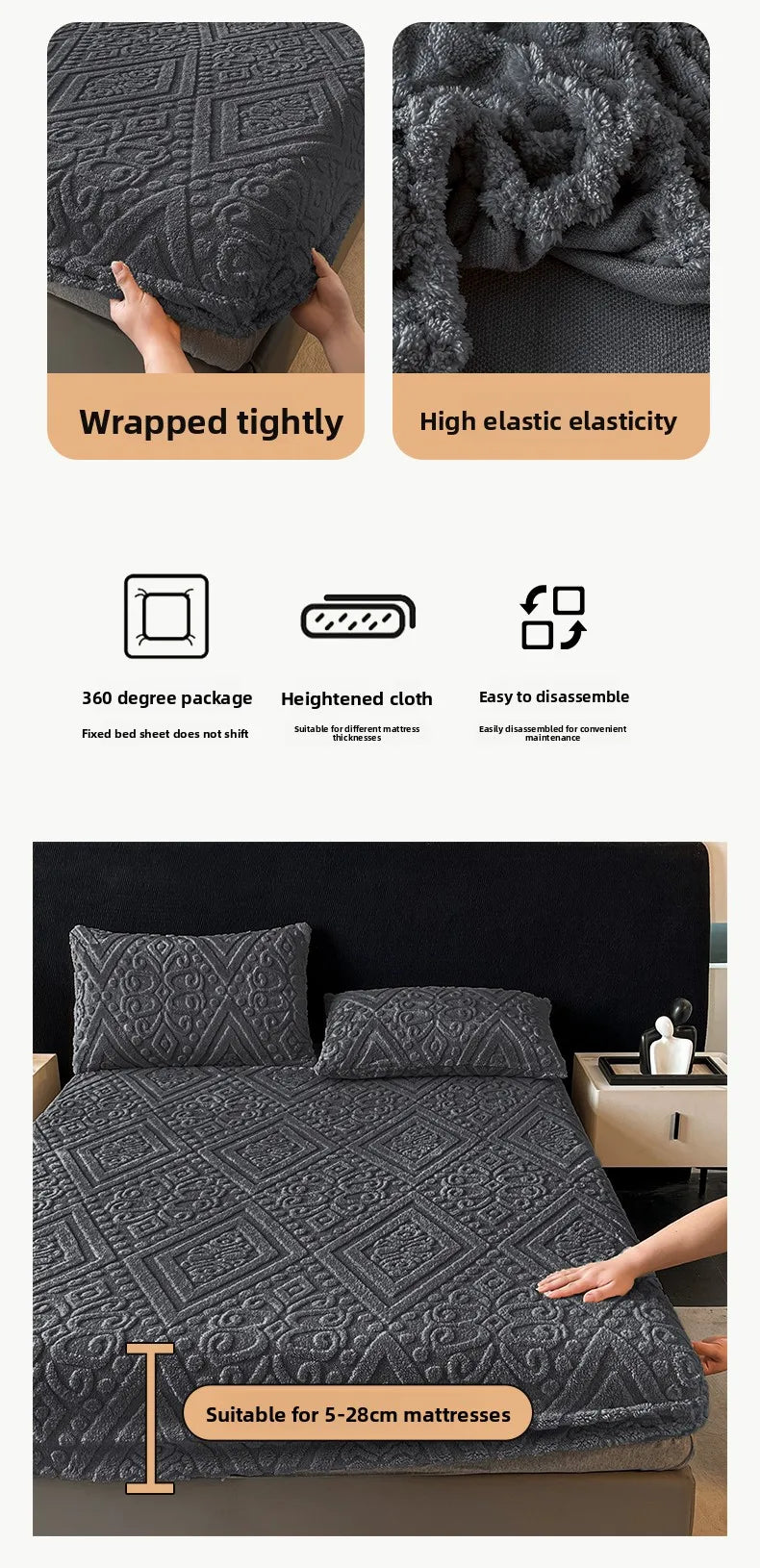 Jacquard Winter Dick Warme Korallen Plüsch Matratzenauflage Hohe Elastizität Rutschfest Atmungsaktiv Geeignet Schlafzimmer Weiches Bettlaken