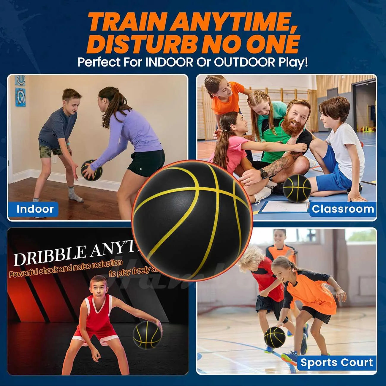 580G Leiser Basketball Geräuschloses Dribbeln Indoor Größe 7 - 29.5 Zoll PU-Schaum Airless Basketball Leiser Prellen 90% wie echter Basketball
