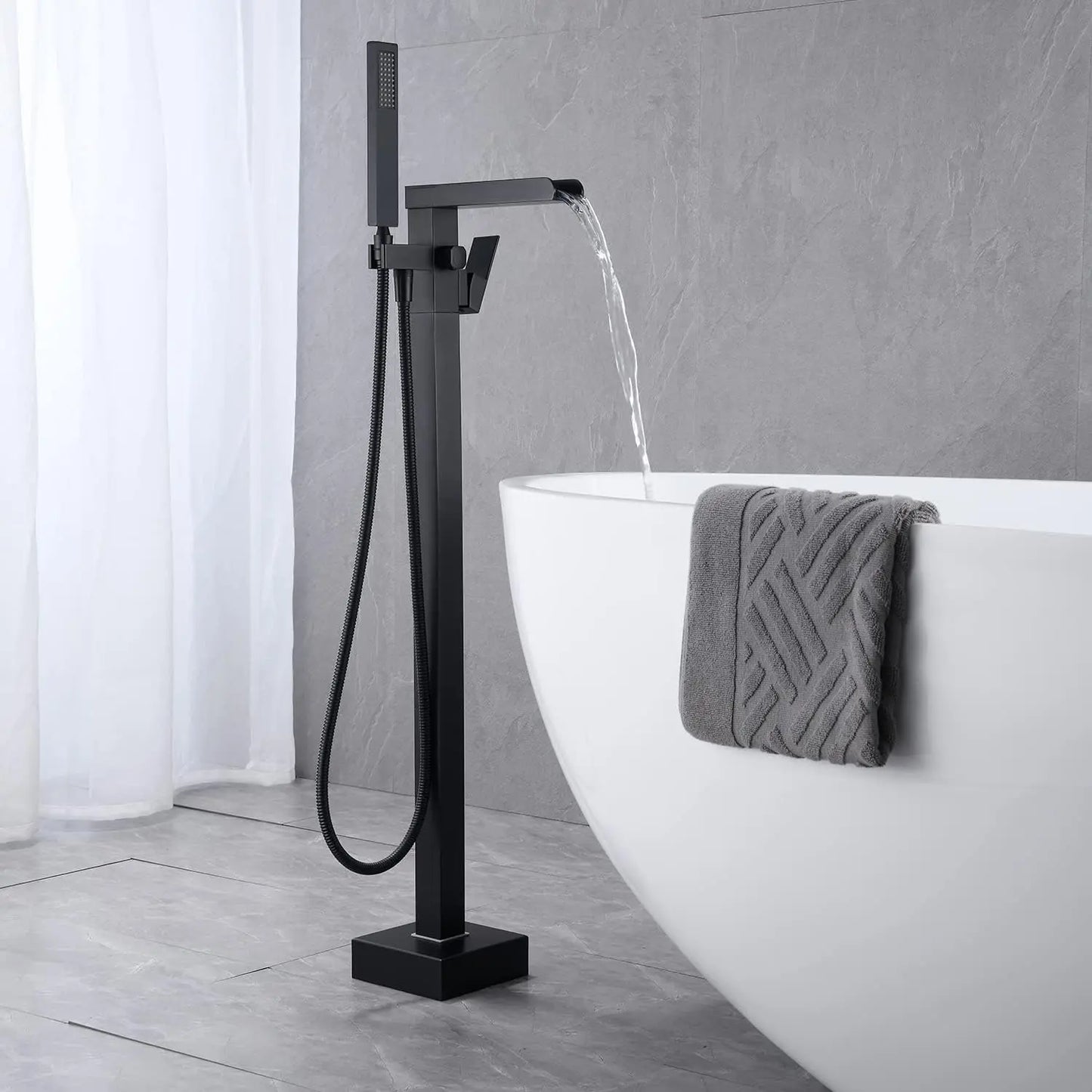 KEMAIDI Freistehender Badewannenarmatur Wannenfüller Hochleistungs-Wasserfall-Badewannenfüller Gebürstete Gold-Badewannenarmaturen mit Handbrause Wasserhahn
