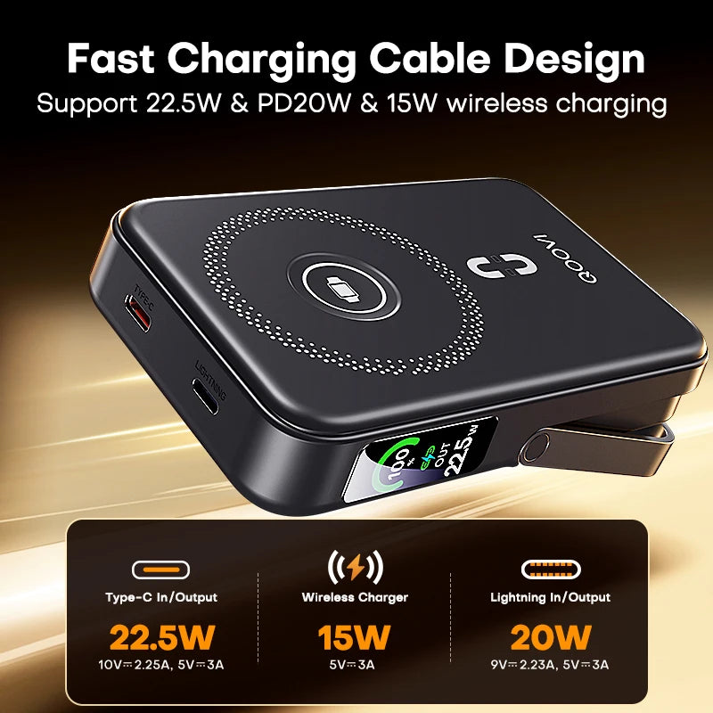 Batterie externe QOOVI Qi2 10000 mAh sans fil PD20W, charge rapide, chargeur portable pour iPhone, Samsung, iWatch, Airpod