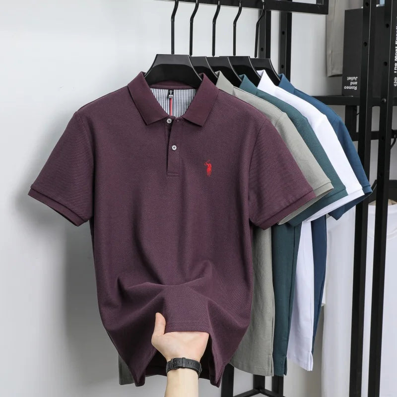 T-shirt polo d'affaires d'été décontracté ample brodé de marque de luxe haut de gamme en coton pur à 100 % pour homme à manches courtes respirant