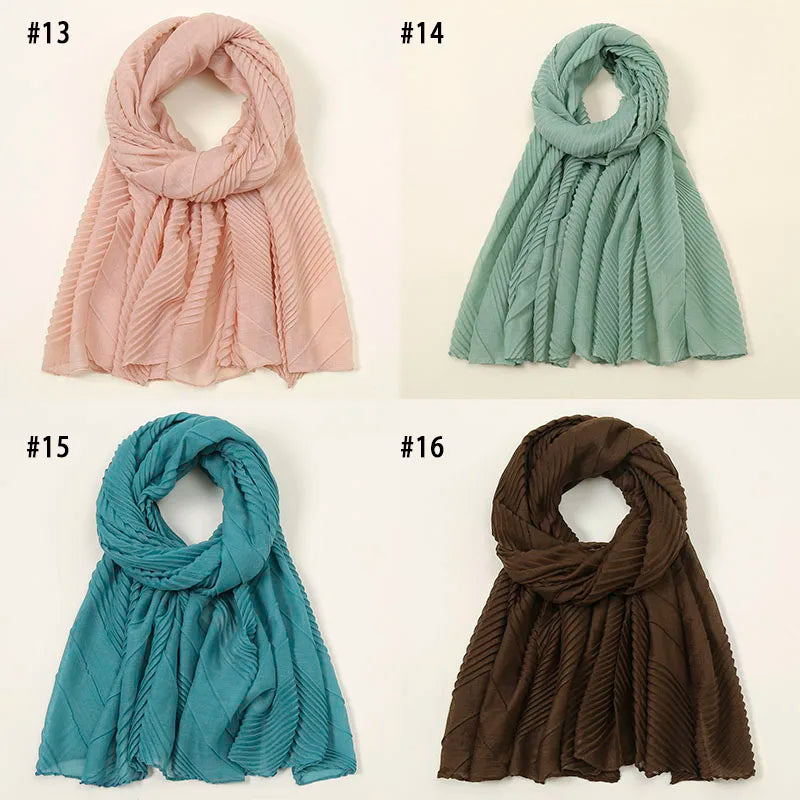 Grand Foulard en Coton Plissé Froncé Hijabs pour Femmes Voile Musulman Turban Écharpe Froncée Châle Foulards Islamique Foulard Femme Hijab