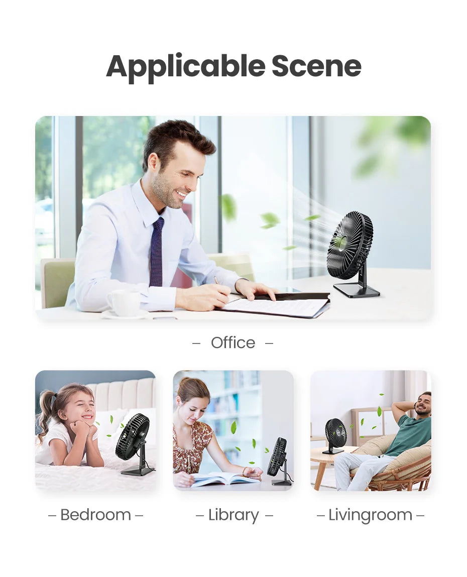 GAIATOP Schreibtischventilator Tragbarer USB Ventilator 90° Verstellbarer Kühlventilator Leise 3-Stufen-Einstellung Ultra Leise Geeignet für Zuhause, Schreibtisch, Büro