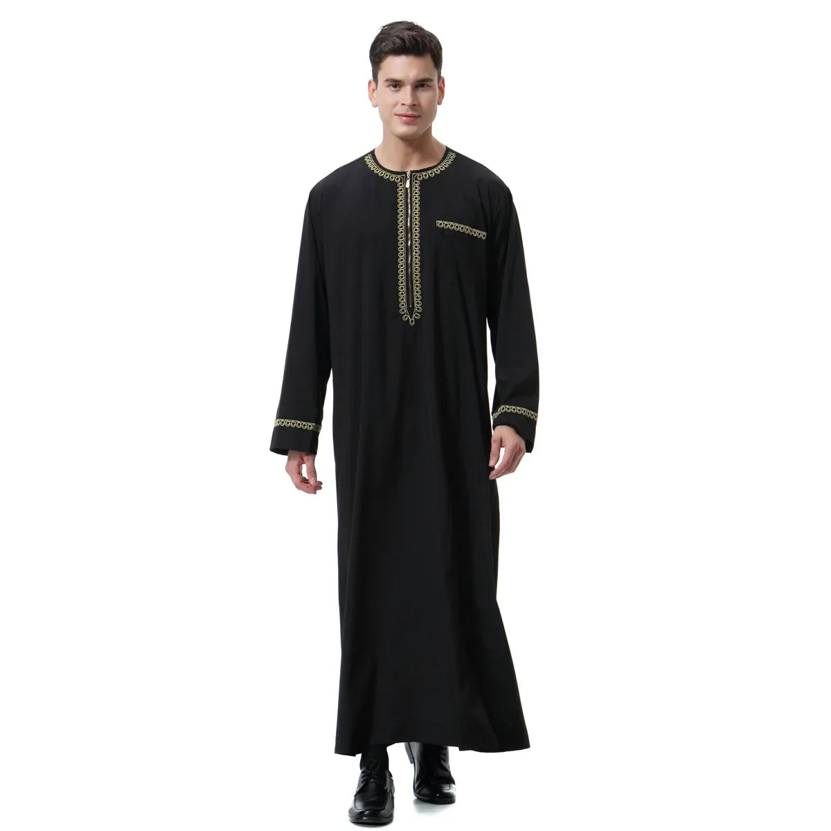 Jubba Thobe Homme Musulman Imprimé Fermeture Éclair Kimono Longue Robe Saoudienne Islamique Musulman Vêtements Abaya Caftan Islam Dubaï Robe Arabe