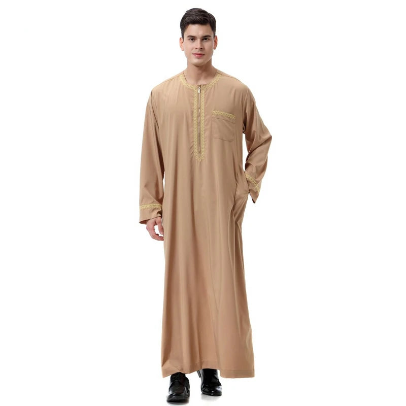 Jubba Thobe Homme Musulman Imprimé Fermeture Éclair Kimono Longue Robe Saoudienne Islamique Musulman Vêtements Abaya Caftan Islam Dubaï Robe Arabe