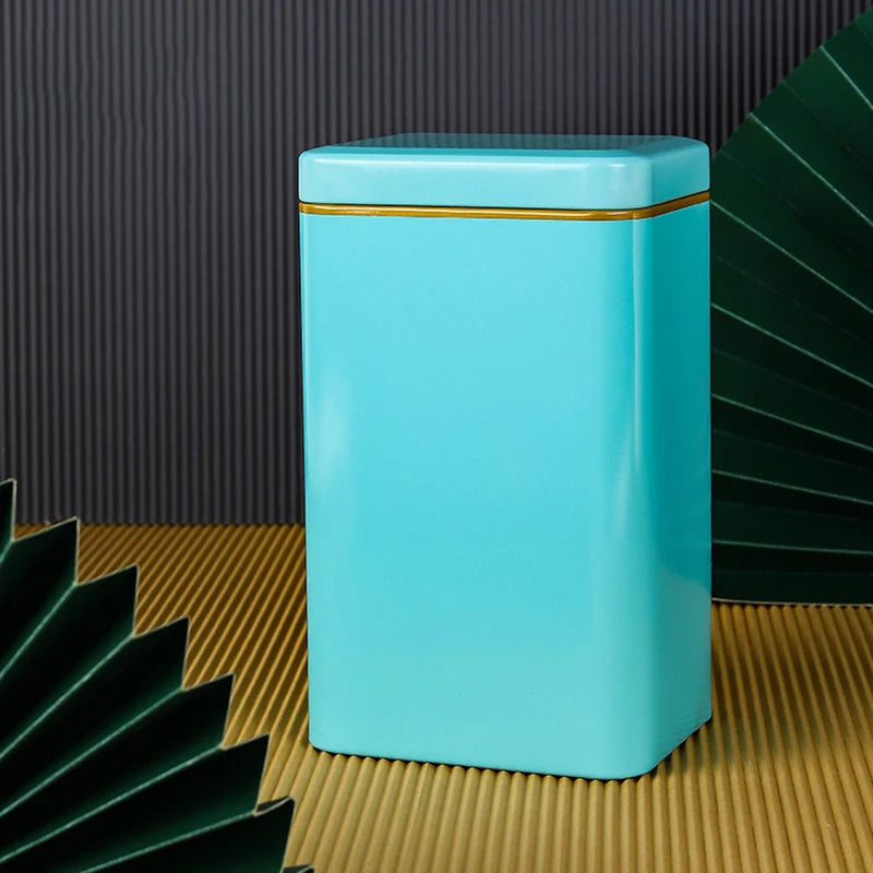 Metal Retro Square Tea Can Candy Food Storage Case Spices Sealed Packaging Box Tinplate Empty Cans Container Storage Box