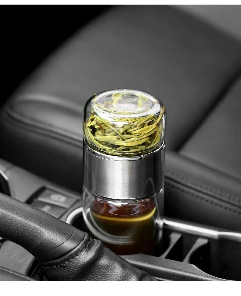 Bouteille d'eau à thé 420 ml en verre borosilicate double paroi avec infuseur pour thé, tasse à thé, gobelet, boisson avec filtre à thé