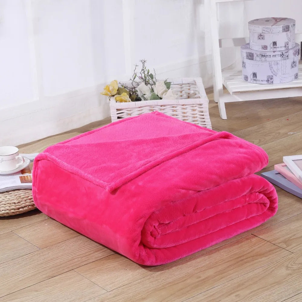 Couvertures en flanelle polaire corail 230 g/m² pour lits, couleur unie bleue rose, douce, chaude et fine, couvre-lit, housse de canapé, couverture plaid en fausse fourrure.
