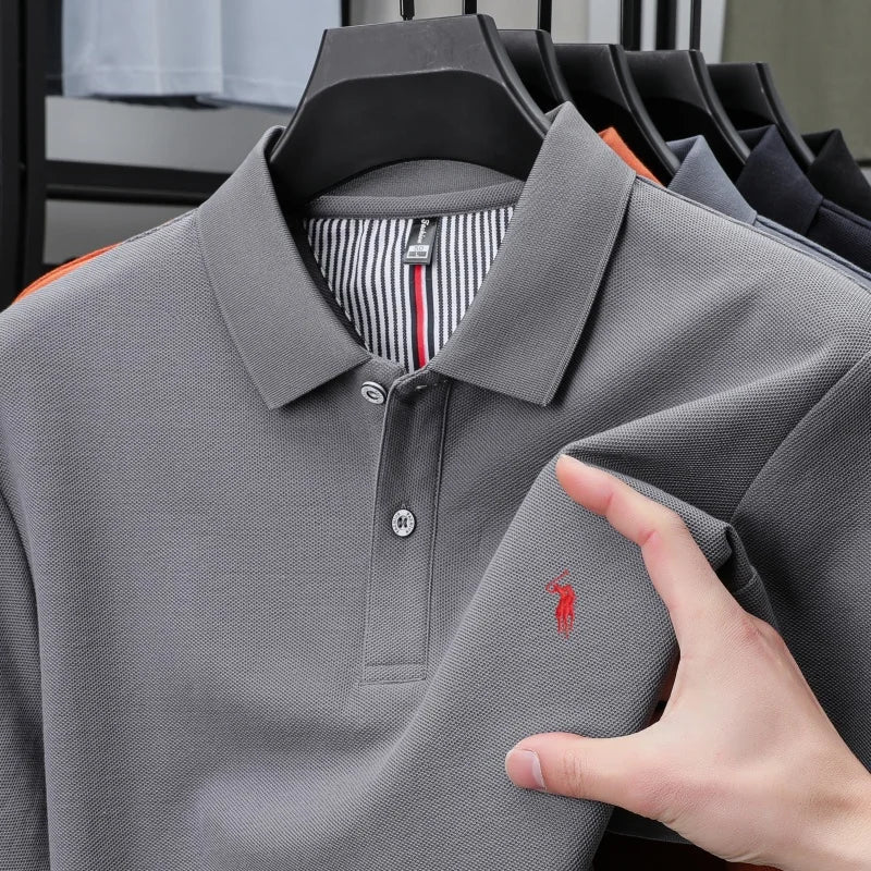 T-shirt polo d'affaires d'été décontracté ample brodé de marque de luxe haut de gamme en coton pur à 100 % pour homme à manches courtes respirant