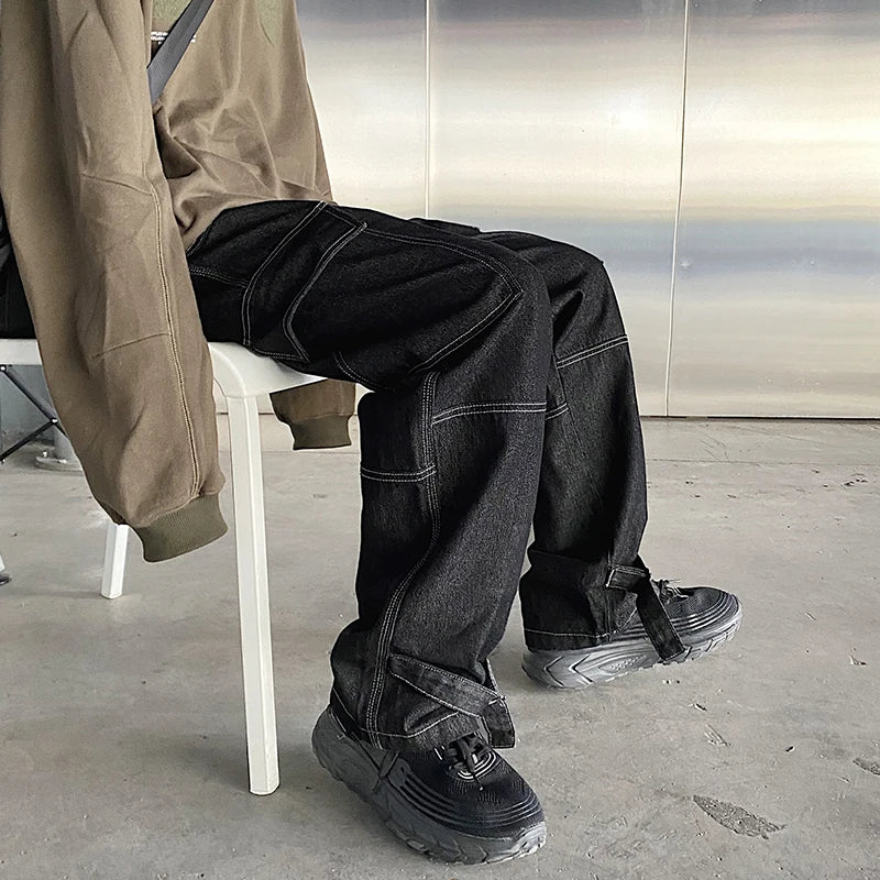 Herren Jeans Weites Bein Denim-Hose Locker Gerade Baggy Herren Jeans Hip Hop Streetwear Skateboard Neutrale Denim Hose Cargo Jeans