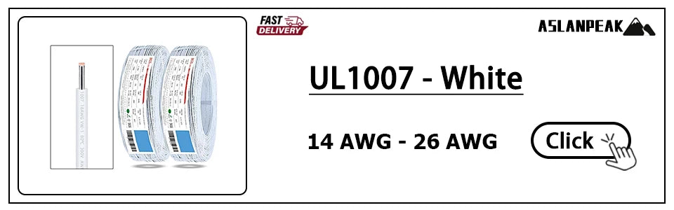 UL1007 26-14AWG 1-30m Red PVC Hard Copper wire Single core copper cable Power extension cable Solid core electronic wire For car