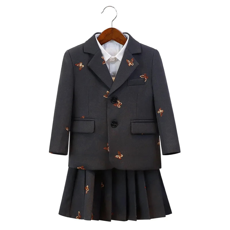 Herbst Winter Kinder Festanzug Für Jungen Schmetterling Stickerei College Jungen Anzug Kinder Mädchen Moderationsauftritt Kleider