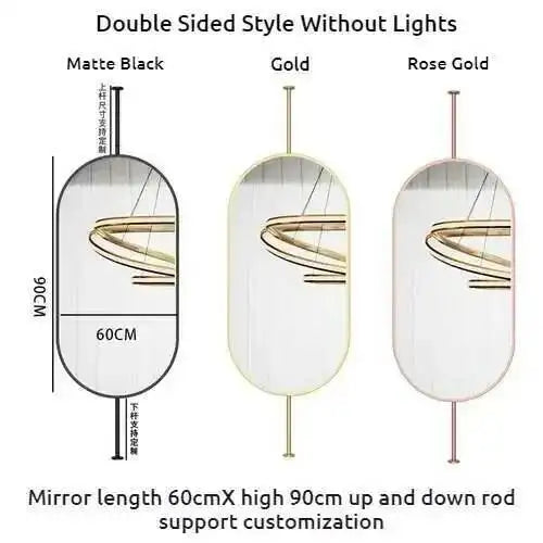 Miroir ovale de salle de bain en métal doré, miroir mural créatif avec LED, miroirs décoratifs, accessoires de décoration intérieure