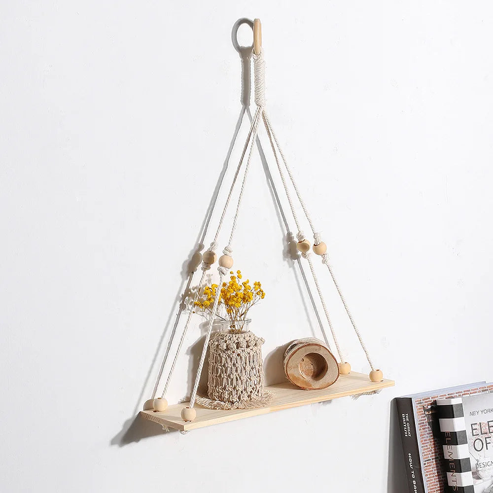 Makramee Wandregal, schwebendes Wandregal, Boho-Wohndekor, Wandregale, Holzdekoration für Schlafzimmer, Wohnzimmer, Kinderzimmer, Geschenk