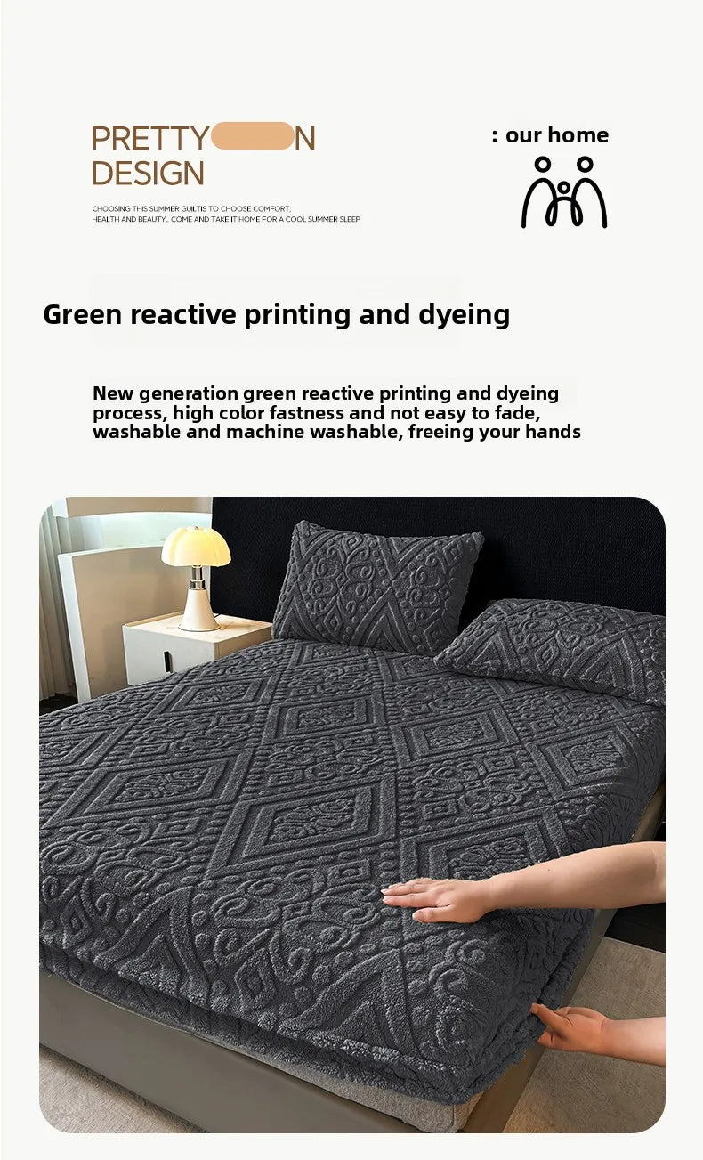 Jacquard Winter Dick Warme Korallen Plüsch Matratzenauflage Hohe Elastizität Rutschfest Atmungsaktiv Geeignet Schlafzimmer Weiches Bettlaken
