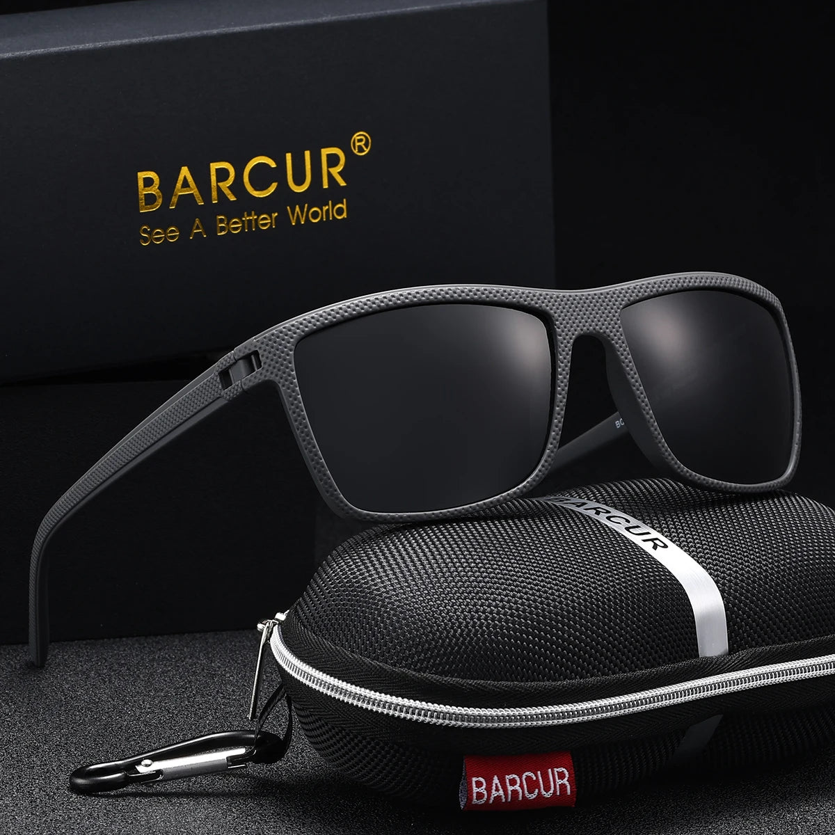 BARCUR Markenklassische Herren-Sonnenbrille, bequemer, robuster PC-Rechteckrahmen, TAC-Gläser, vielseitig, für jedes Alter, polarisiert