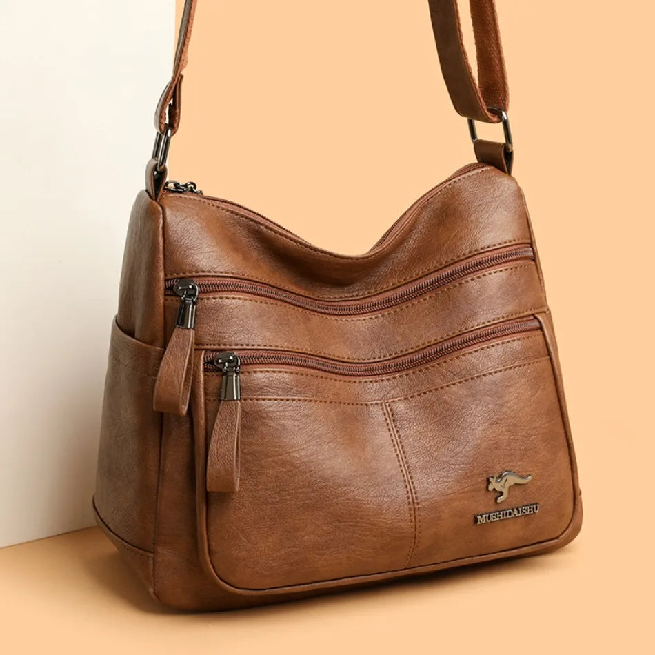 Sacs bandoulière en cuir souple Kangaroo pour femmes Sacs à bandoulière vintage multi-poches Designer Sacs messager décontractés pour dames Sac à main