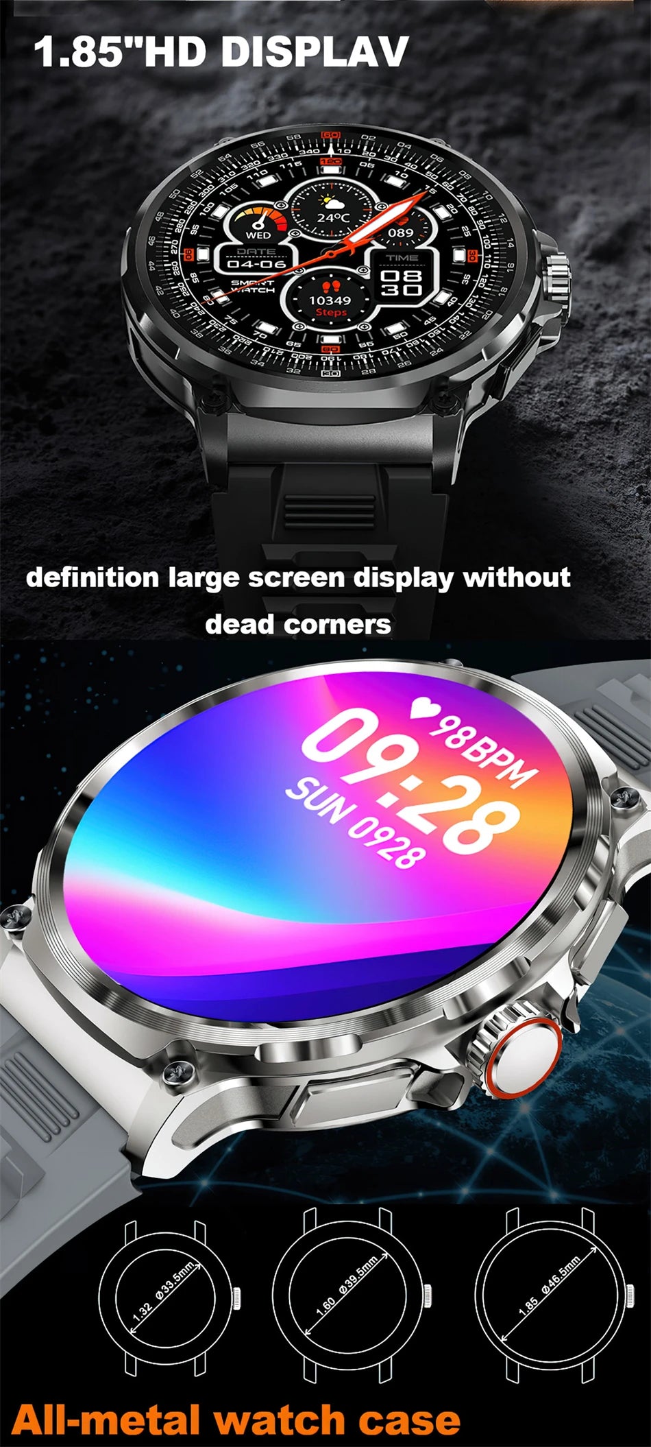 Montre connectée intelligente GPS homme 2026, écran AMOLED HD 1,85 pouces, batterie 710 mAh, appels Bluetooth, pour Android et iOS