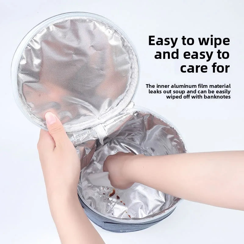 Große runde Thermische Lunchtasche Verdickte Aluminiumfolie Isolierte Bento-Tasche mit Reisbehälter Wärmetasche Mahlzeitenbeutel Oxford T...