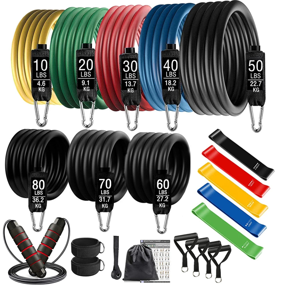 360lbs Fitness Übungen Widerstandsbänder Set Elastische Tubes Zugseil Yogaband Trainingsausrüstung für Zuhause Fitnessstudio Gewicht