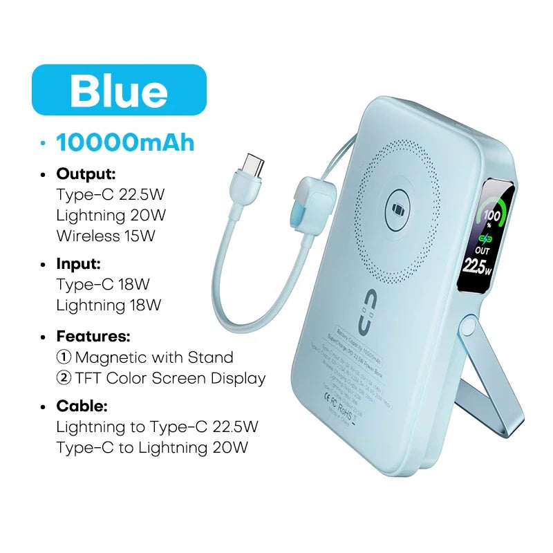 Batterie externe QOOVI Qi2 10000 mAh sans fil PD20W, charge rapide, chargeur portable pour iPhone, Samsung, iWatch, Airpod
