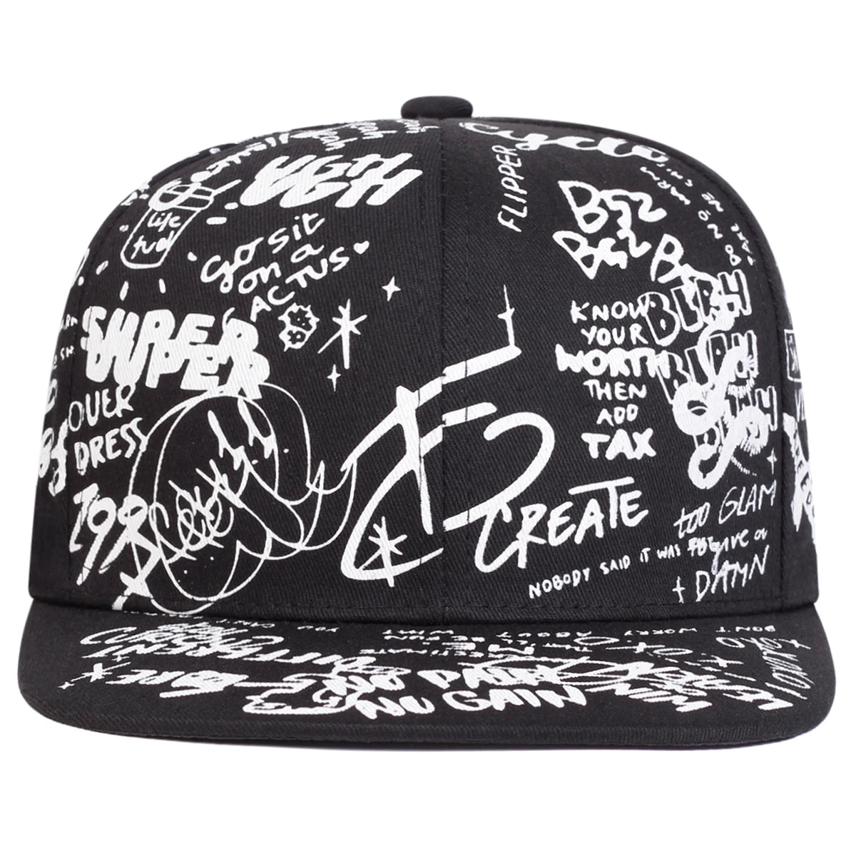Unisex Schwarz-Weiß-Letter-Graffiti-Druck Hip-Hop-Mützen Frühling Herbst Outdoor Verstellbare Freizeit-Baseballkappen Sonnenhut