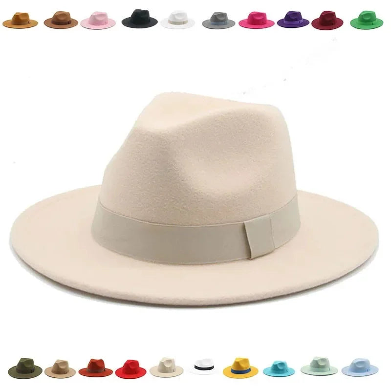 Chapeau Fedora Femme Chapeaux d'hiver pour femmes Bande de ruban Chapeau homme Large bord Classique Beige Mariage Eglise Chapeau melon Nouvelle casquette chapeau femme