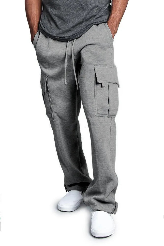 Frühling und Herbst Neue Herren Sport-Freizeit-Hose Multi-Pocket Lose Unifarbene Cargo-Arbeitshose Streetwear Herrenhose