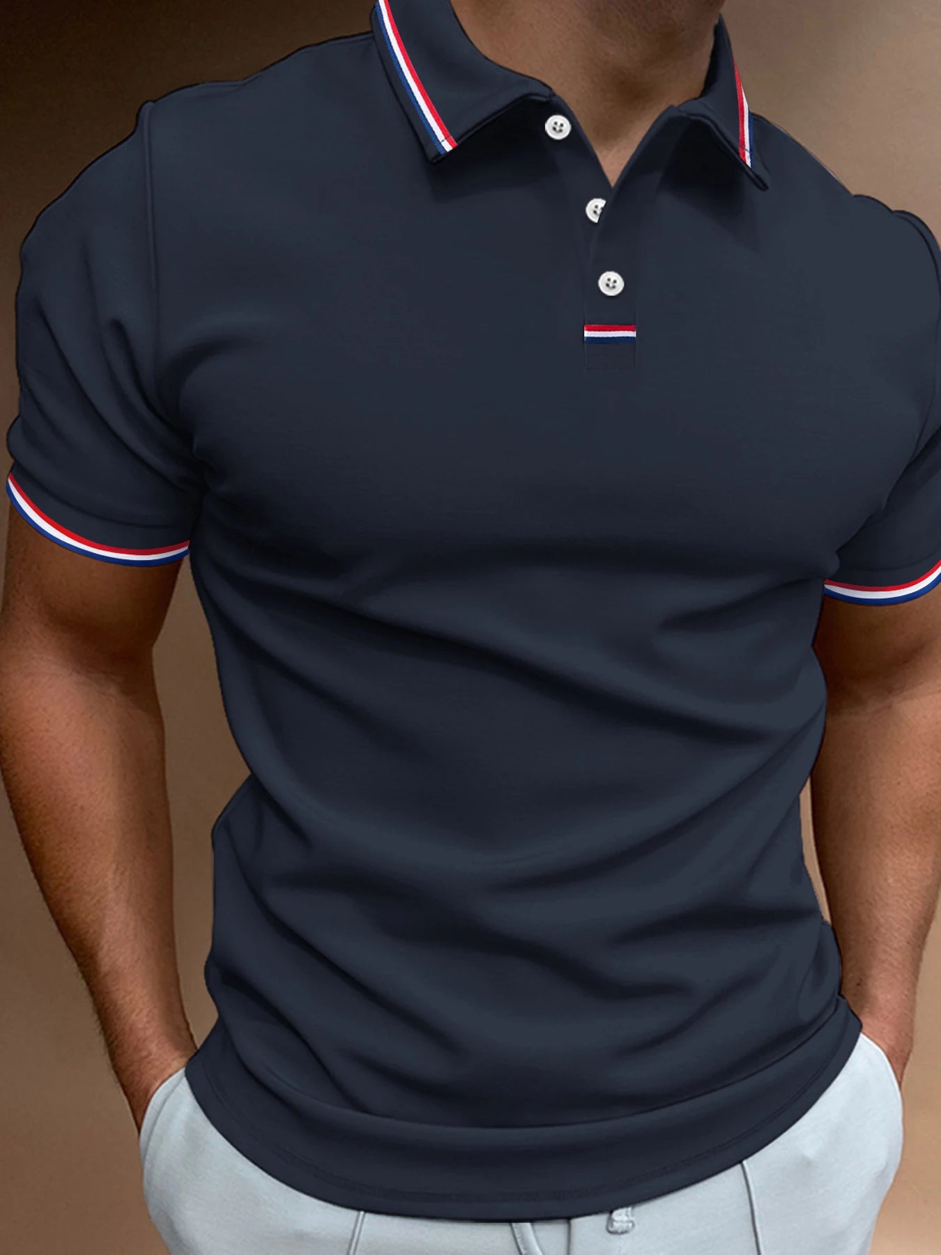 Men's Quick-Drying Solid Color Polo Shirt Summer Elastic Collared Short-Sleeved Sports T-Shirt for Active Wear