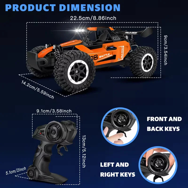 DK087 Voiture RC Tout-terrain 20KM/H 2WD Télécommandée 1:16 Coque Métal Phares LED Voiture Jouet RC pour Cadeaux