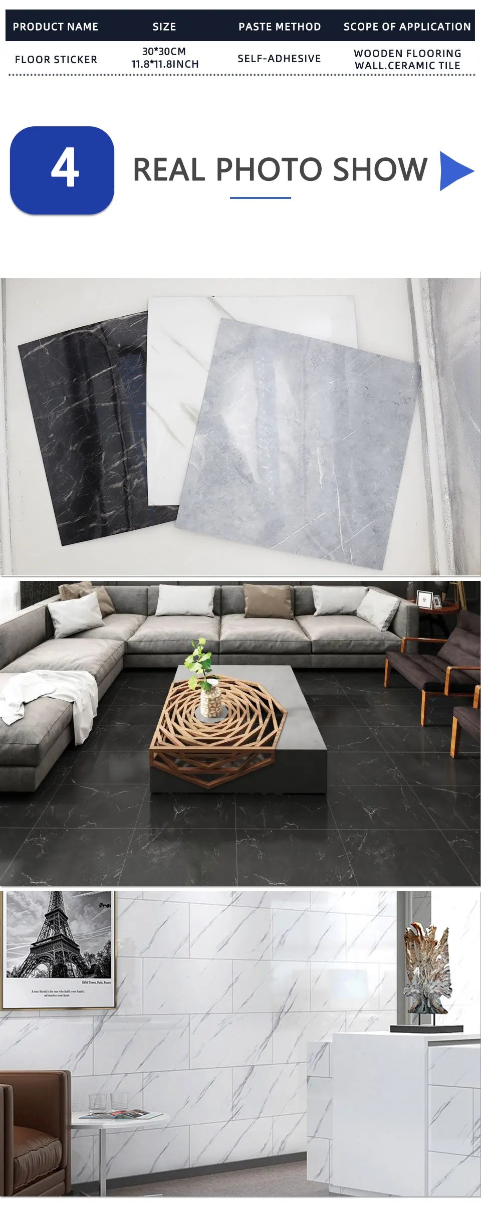20 Stück Wandaufkleber PVC Marmorimitat Selbstklebende Bodenaufkleber 30*30cm Wasserdichte Badezimmer Wohnzimmer Dekorationsabziehbilder