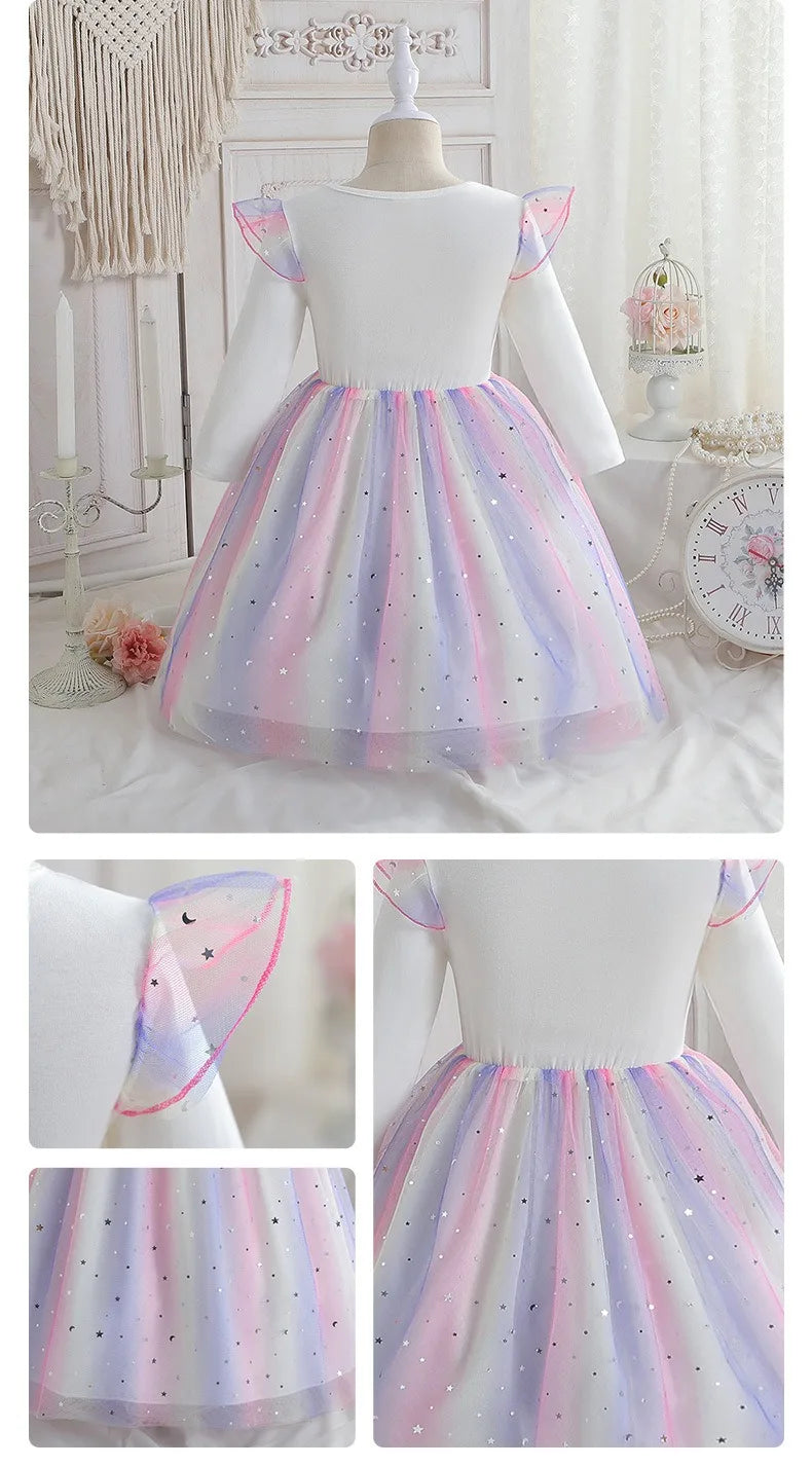 Kpop Demon Hunters Vêtements Enfants Robe de Princesse Manches Longues Printemps Robe Bébé Filles pour Fête d'Anniversaire Arc-en-ciel 2-8 Ans