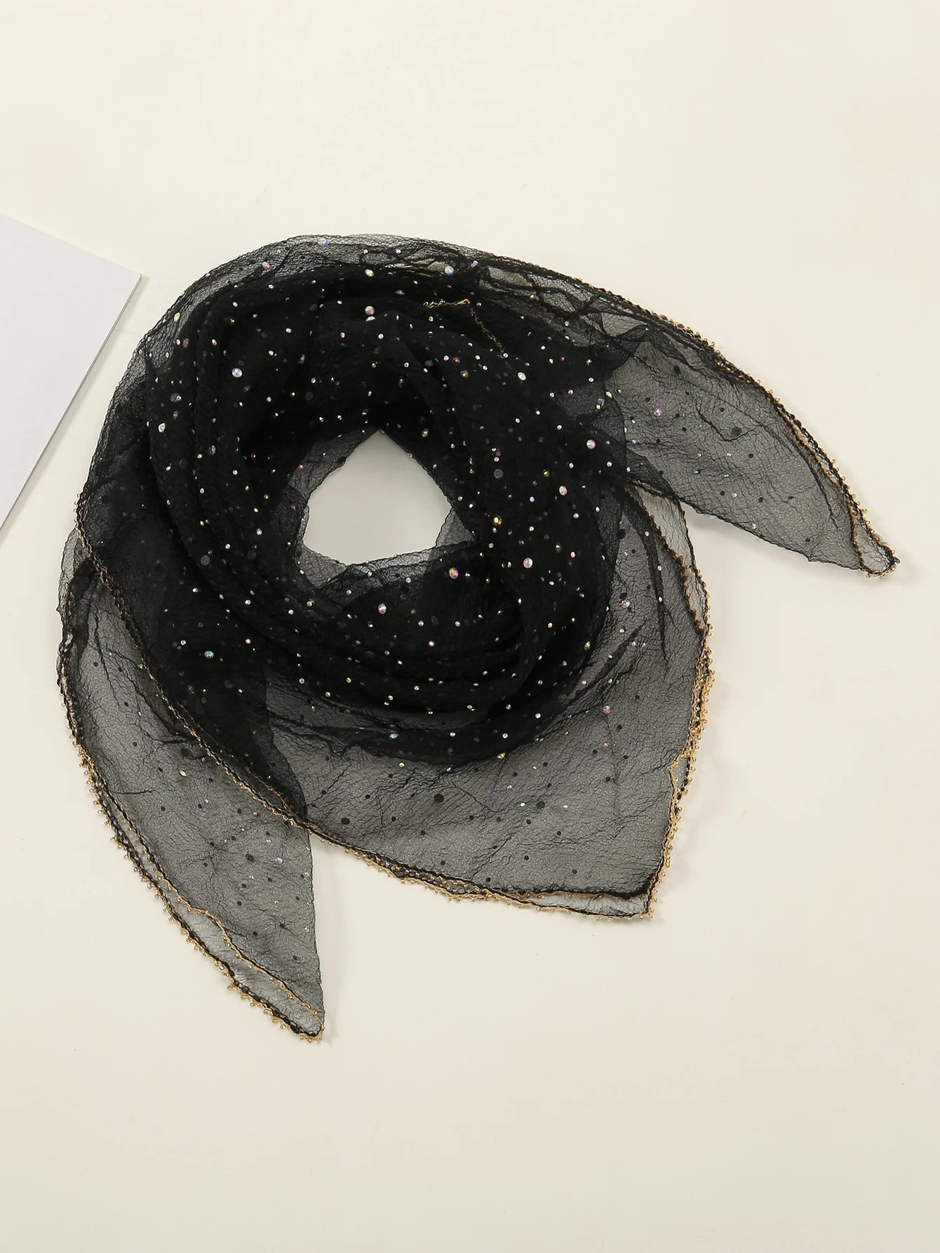 80*80cm Small Size Square Scarf Thin Light Breathe Turban Diamonds Solid Color Lace Veil Headscarf  Luxury Bag Scarf Accessories
