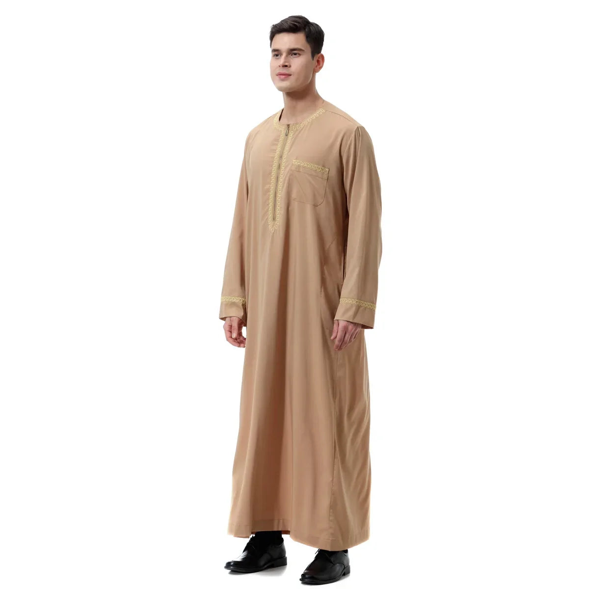 Jubba Thobe Homme Musulman Imprimé Fermeture Éclair Kimono Longue Robe Saoudienne Islamique Musulman Vêtements Abaya Caftan Islam Dubaï Robe Arabe
