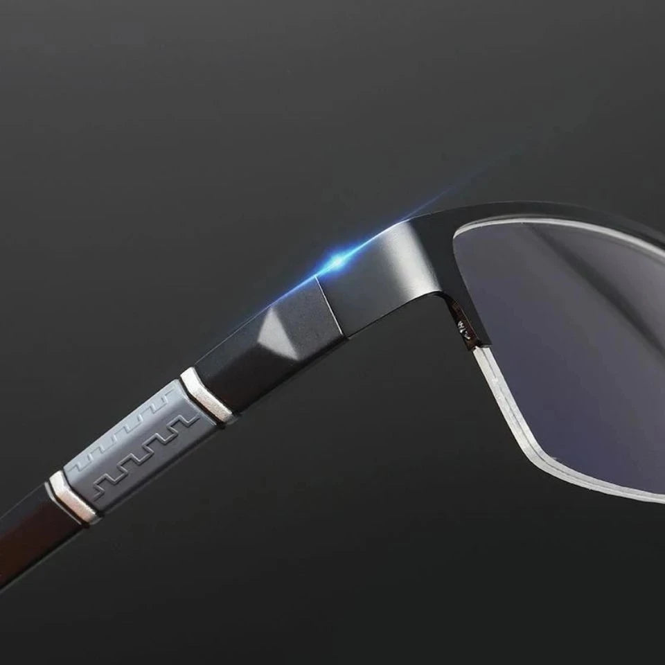 Herren Halb-Rand Lesebrille aus Metall Business Stil Männlich Vintage Weitsicht Presbyopie Anti-Blau HD TR90 Dioptrien Brille