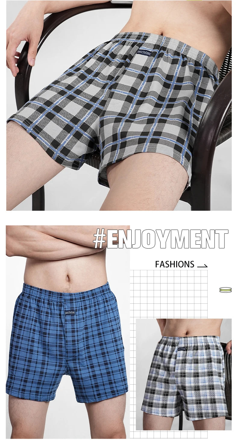 Herren reine Baumwolle Boxershorts Unterwäsche Hohe Taille Große Unterhose Lässiges Karo Übergröße Aro-Hose Pyjamahose für Zuhause M-3XL