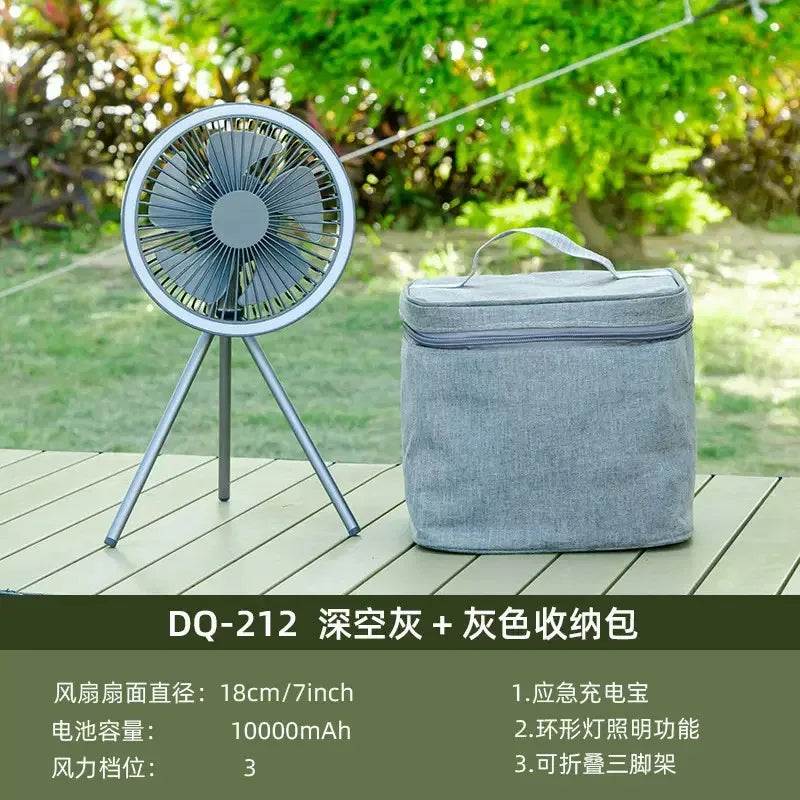 10000mAh 4000mAh Camping-Ventilator Wiederaufladbarer Tischventilator Tragbarer Zirkulator Kabelloser Deckenventilator mit Powerbank LED-Beleuchtung