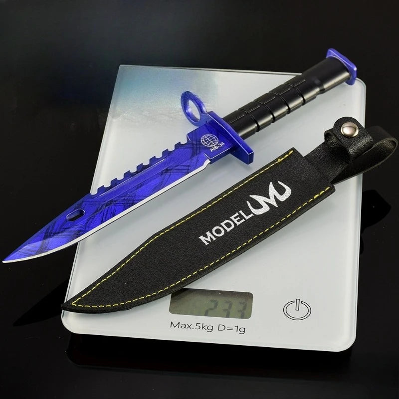 26cm/10.23in M9 Doppler Blue Leather Pendant Game Peripheral  katana knife Metal Weapon Model Cosplay Prop Craft Ornaments Gifts