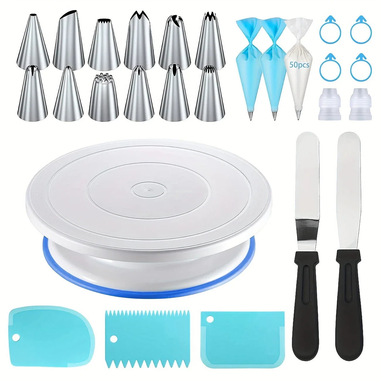 76-Piece Cake Decorating Tool Kit -Non-Slip Turntable For Beginners And Professionals DIY Cream Cookies Cake Making Baking Tools