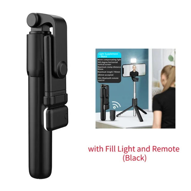 Trépied perche à selfie pour téléphone portable avec télécommande Bluetooth et anneau lumineux pour téléphone