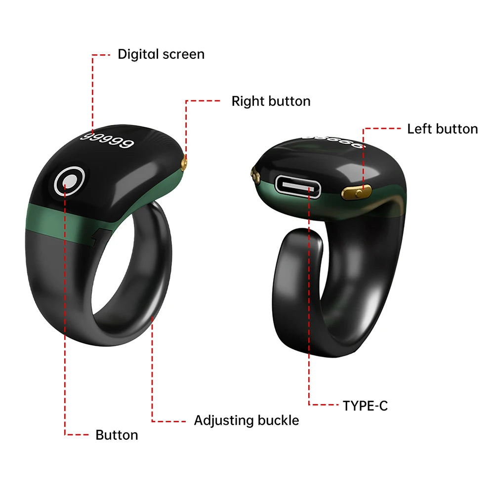Smart Tasbih Tally Counter 0~99999 Muslims Tasbeeh Zikr Ring Prayer Time Vibration Reminder Type-C Ring Counters OLED Display