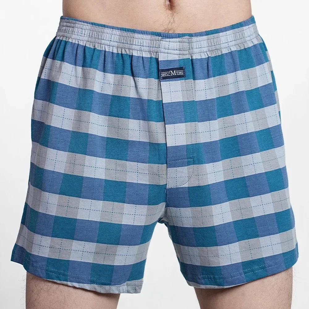 Herren reine Baumwolle Boxershorts Unterwäsche Hohe Taille Große Unterhose Lässiges Karo Übergröße Aro-Hose Pyjamahose für Zuhause M-3XL
