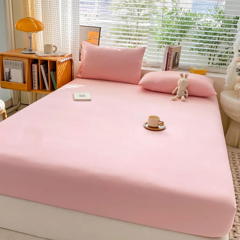 Drap-housse en coton doux avec élastiques, couleur unie, antidérapant, pour lit double, King, Queen, 140/160/200