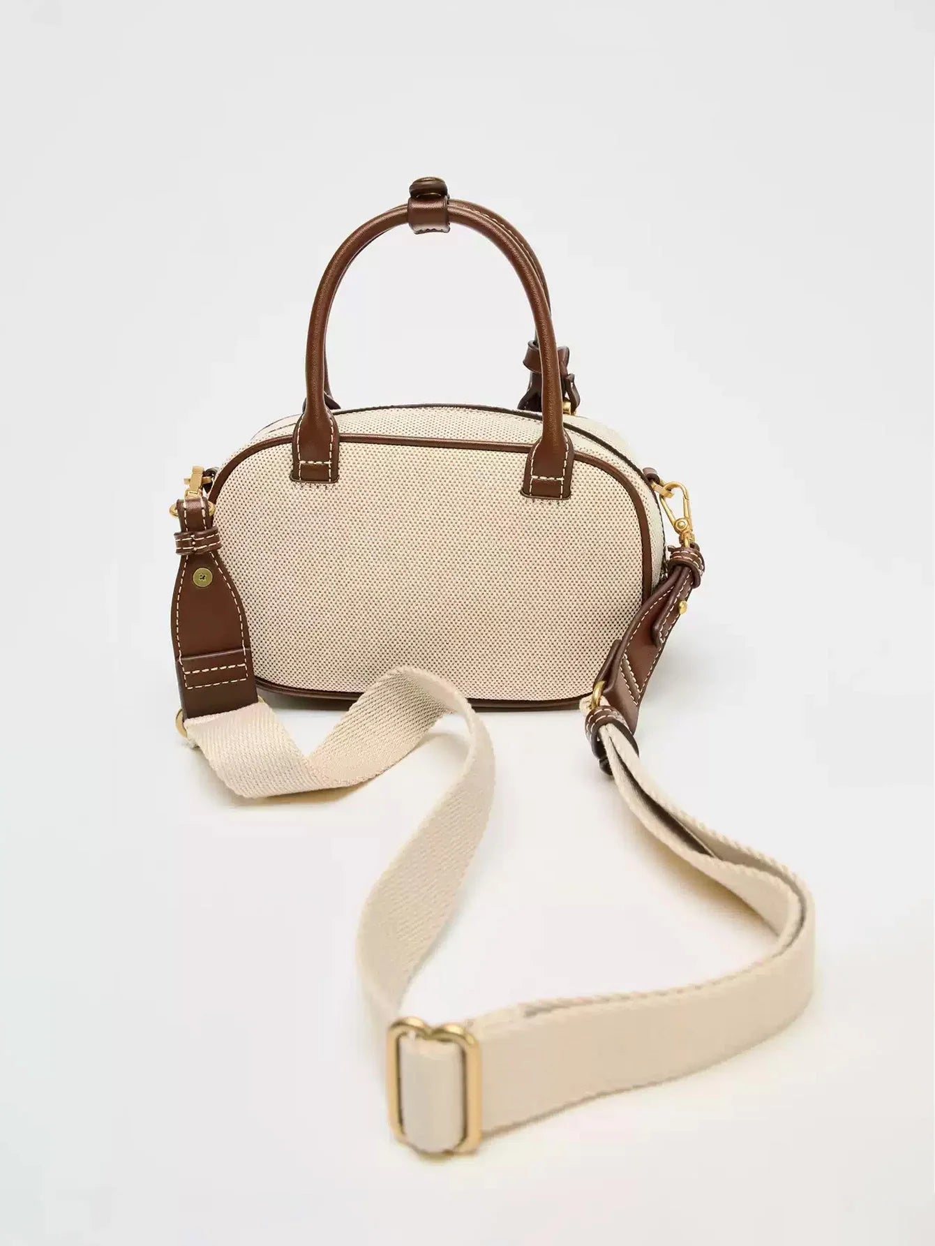 2025 New niche retro color-blocking hand-held small bag, stylish crossbody canvas PU small square bag, single-shoulder bowling b