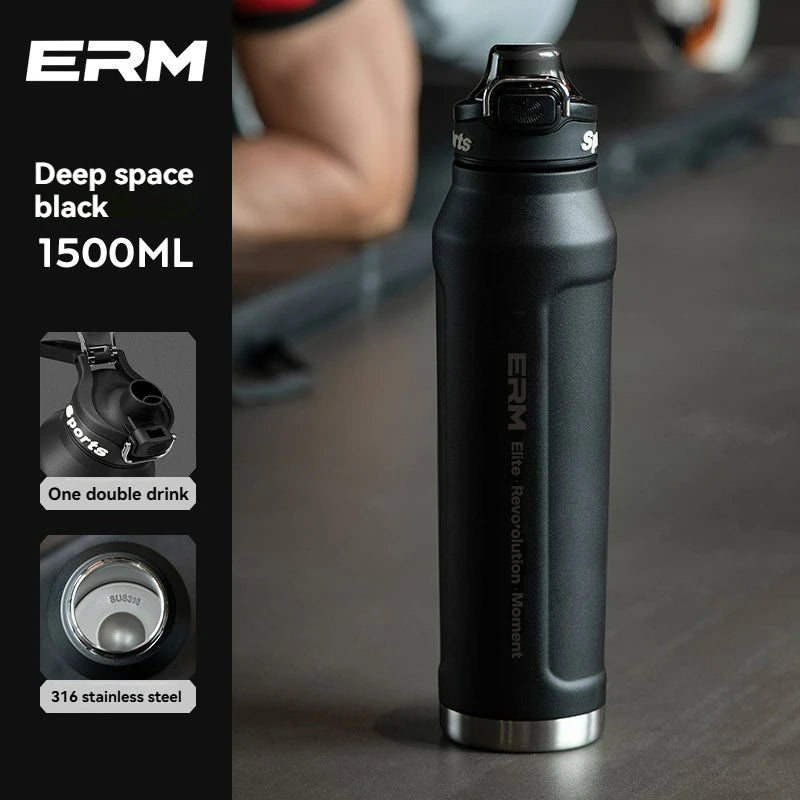 Bouteille d'eau isotherme chaude et froide en acier inoxydable, double paroi portable avec poignée, tasse de sport d'extérieur