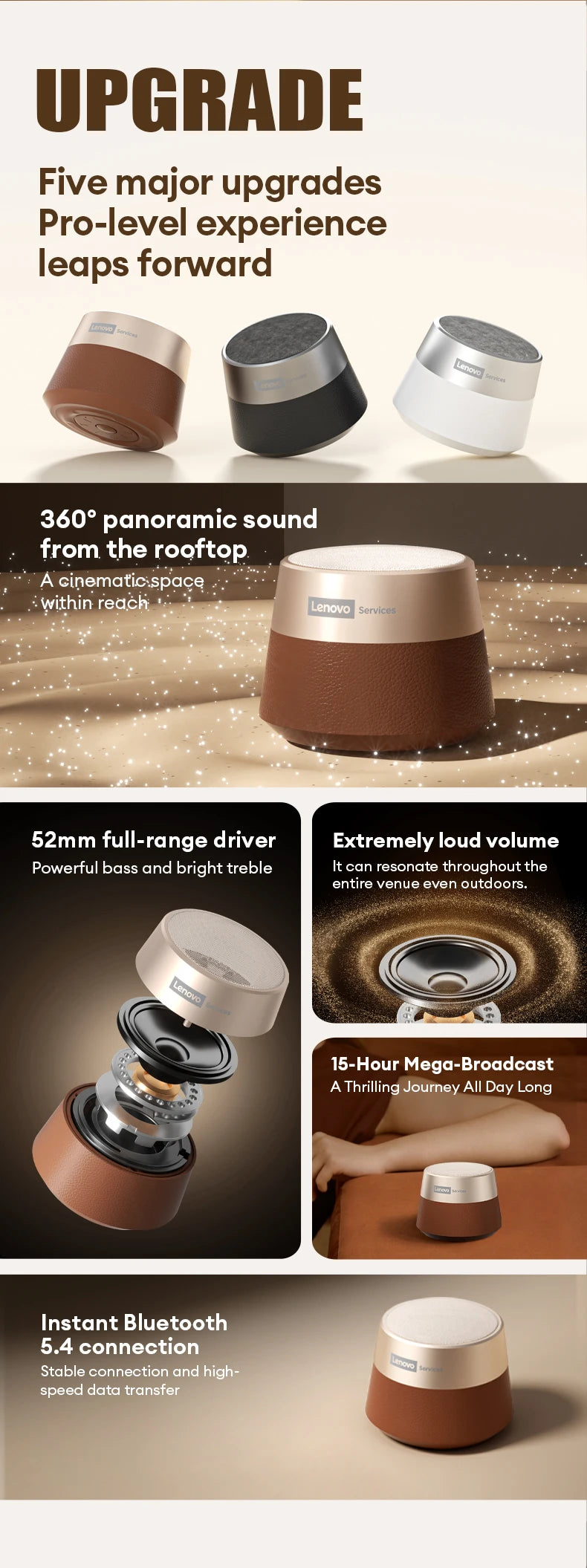 Lenovo HD103 Bluetooth 5.4 Lautsprecher Tragbarer Mini-Wireless-Lautsprecher Hochwertiger Stereo-Sound TWS Outdoor-Bass-Audio für Telefon-PC