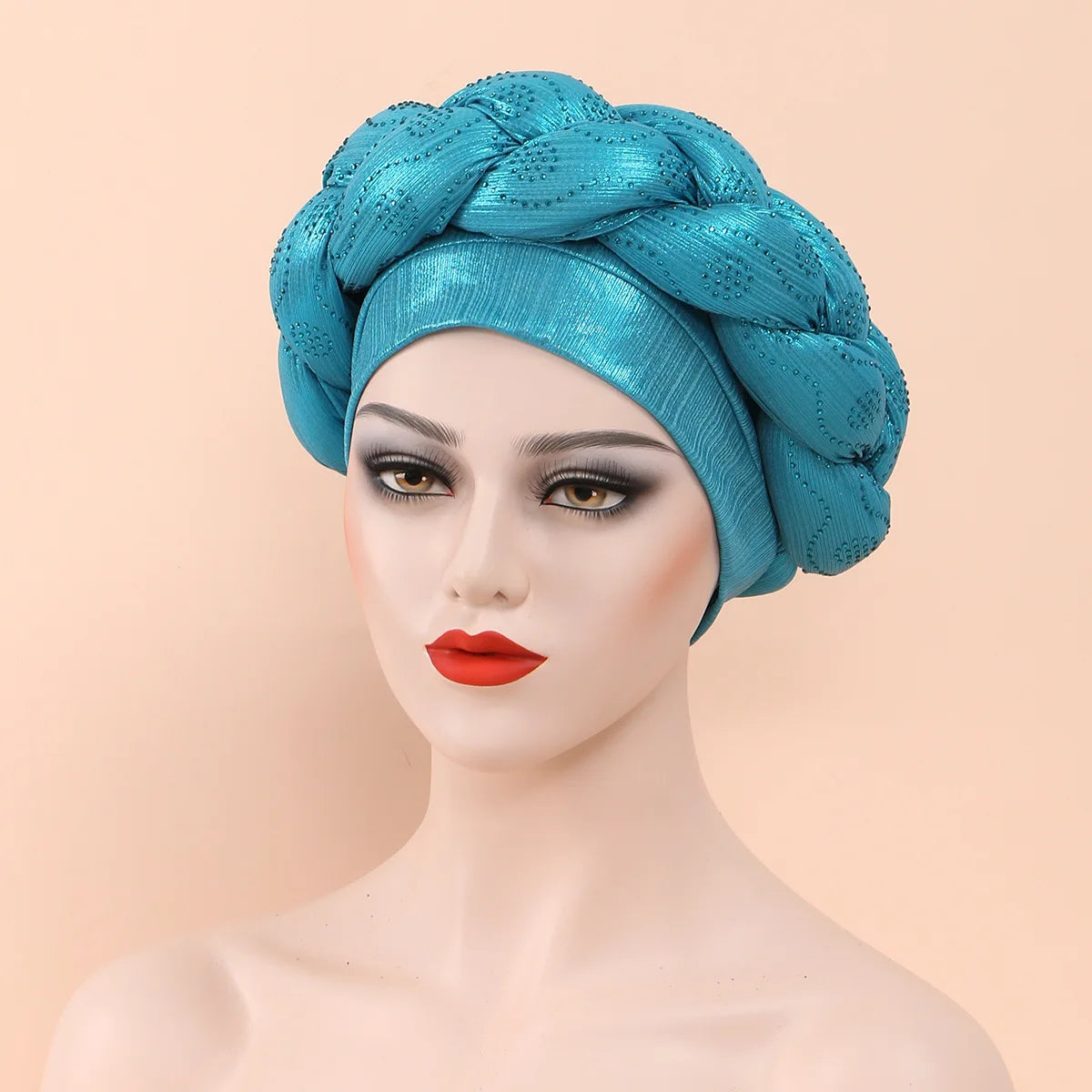 Bandeau africain tressé à diamants faits à la main Turban Femme Voiles de tête Pré-noués Foulard Bonnet Chapeau de mariage nigérian